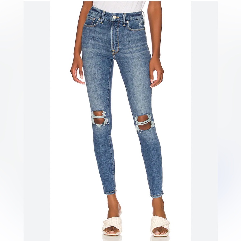 Good American Good Waist Ripped Blue Skinny Jeans NWT